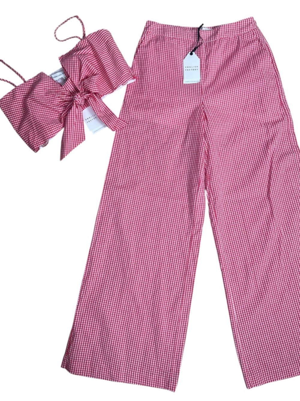 English Factory Red White Check Gingham Set Size Small Wide leg Crop Top NWT - Picture 3 of 16